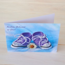 Klappkarte Babyschuhe lila